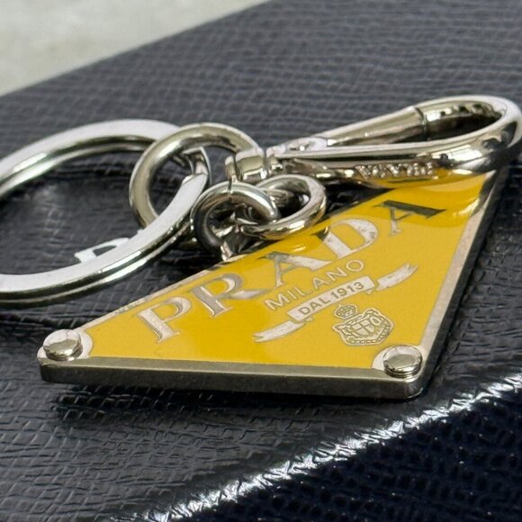 PRADA Key Ring Charm PRADA Metal Triangle Triangle Logo Plate, Yellow, IPS057 - Picture 7 of 10